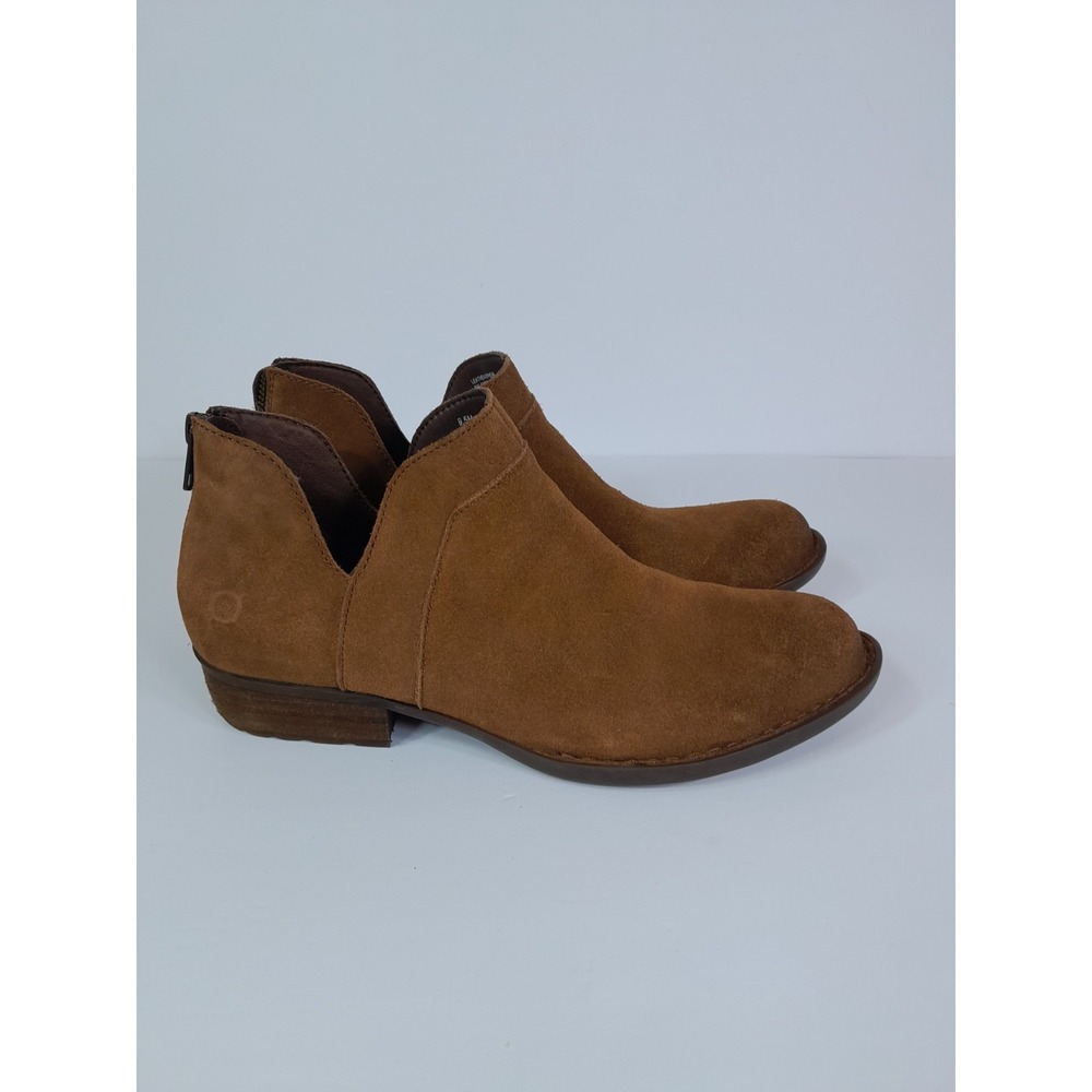 Born Shari II Boot Women 9.5M Brown Rust Suede Leather Back Zipper Heel Booties